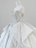 Timeless Ball Gown Off The Shoulder Satin Sequin Beaded Train Long Wedding Dresses HZ1024