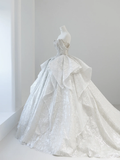 Timeless Ball Gown Off The Shoulder Satin Sequin Beaded Train Long Wedding Dresses HZ1024