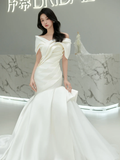 Vintage Mermaid Off The Shoulder Satin Pleated Long Wedding Dresses HZ1024