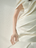 Vintage Mermaid Off The Shoulder Satin Pleated Long Wedding Dresses HZ1024