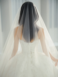 Classy Elegant A Line Strapless White Tulle Lace With Veil Long Wedding Dresses HZ1024