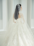 Classy Elegant A Line Strapless White Tulle Lace With Veil Long Wedding Dresses HZ1024