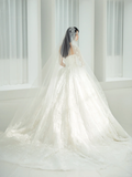 Classy Elegant A Line Strapless White Tulle Lace With Veil Long Wedding Dresses HZ1024