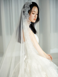 Classy Elegant A Line Strapless White Tulle Lace With Veil Long Wedding Dresses HZ1024