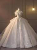 Timeless Ball Gown Off The Shoulder Tulle Sequin Beaded Long Wedding Dresses HZ1024
