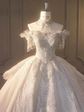 Timeless Ball Gown Off The Shoulder Tulle Sequin Beaded Long Wedding Dresses HZ1024