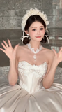 Gorgeous Ball Gown Strapless Satin Applique Long Wedding Dresses HZ1024