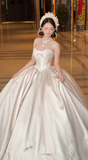 Gorgeous Ball Gown Strapless Satin Applique Long Wedding Dresses HZ1024