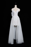 Vintage A Line Spaghetti Straps White Tulle Lace Long Wedding Dresses HZ1024