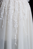 Vintage A Line Spaghetti Straps White Tulle Lace Long Wedding Dresses HZ1024