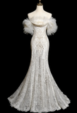 Unique Mermaid Off The Shoulder Tulle Lace Long Wedding Dresses HZ1024