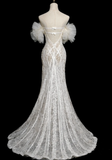 Unique Mermaid Off The Shoulder Tulle Lace Long Wedding Dresses HZ1024