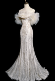 Unique Mermaid Off The Shoulder Tulle Lace Long Wedding Dresses HZ1024