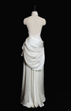 Vintage Mermaid Halter Satin Lace Pleated Long Wedding Dresses HZ1024