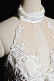 Vintage Mermaid Halter Satin Lace Pleated Long Wedding Dresses HZ1024