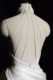 Vintage Mermaid Halter Satin Lace Pleated Long Wedding Dresses HZ1024
