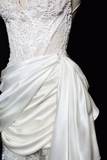 Vintage Mermaid Halter Satin Lace Pleated Long Wedding Dresses HZ1024