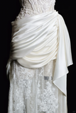 Vintage Mermaid Halter Satin Lace Pleated Long Wedding Dresses HZ1024
