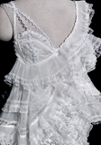 Gorgeous Mermaid V Neck White Tulle Lace Long Wedding Dresses HZ1024