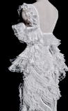 Gorgeous Mermaid V Neck White Tulle Lace Long Wedding Dresses HZ1024