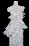 Gorgeous Mermaid V Neck White Tulle Lace Long Wedding Dresses HZ1024