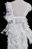 Gorgeous Mermaid V Neck White Tulle Lace Long Wedding Dresses HZ1024