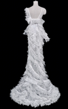Gorgeous Mermaid V Neck White Tulle Lace Long Wedding Dresses HZ1024