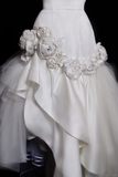 Unique Mermaid Halter Satin Tulle Flower Applique Long Wedding Dresses HZ1024