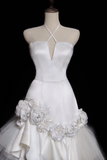 Unique Mermaid Halter Satin Tulle Flower Applique Long Wedding Dresses HZ1024