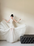 Classy Elegant Mermaid Halter Tulle With Gloves Long Wedding Dresses HZ1024