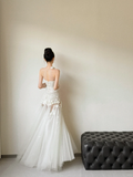 Classy Elegant Mermaid Halter Tulle With Gloves Long Wedding Dresses HZ1024