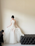 Classy Elegant Mermaid Halter Tulle With Gloves Long Wedding Dresses HZ1024