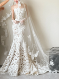 Dreamy Mermaid Strapless Tulle Applique With Gloves Long Wedding Dresses HZ1024