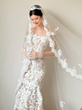 Dreamy Mermaid Strapless Tulle Applique With Gloves Long Wedding Dresses HZ1024