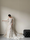 Elegant Mermaid Off The Shoulder Tulle Applique With Veil Long Wedding Dresses HZ1024