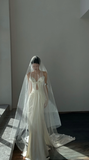 Unique Mermaid Strapless Satin Pleated With Veil Long Wedding Dresses HZ1024