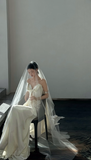 Unique Mermaid Strapless Satin Pleated With Veil Long Wedding Dresses HZ1024
