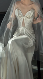 Unique Mermaid Strapless Satin Pleated With Veil Long Wedding Dresses HZ1024