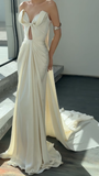 Unique Mermaid Strapless Satin Pleated With Veil Long Wedding Dresses HZ1024
