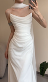 Elegant Mermaid Strapless Satin Pleated Long Wedding Dresses HZ1024
