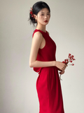 Chic Mermaid Red Satin Backless Satin Long Bridesmaid Dress HZ1024
