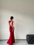Chic Mermaid Red Satin Backless Satin Long Bridesmaid Dress HZ1024