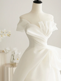 Summer Simple A Line Strapless Satin Long Wedding Dresses HZ1024