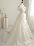 Summer Simple A Line Strapless Satin Long Wedding Dresses HZ1024