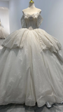 Gorgeous Ball Gown Off The Shoulder Satin Tulle Sequin Long Wedding Dresses HZ1024