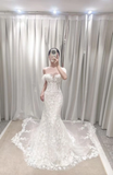 Dreamy Mermaid Off The Shoulder Tulle Lace Applique Long Wedding Dresses HZ1024