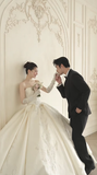 Timeless Ball Gown Strapless Satin Lace With Veil And Gloves Long Wedding Dresses HZ1024