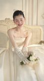 Timeless Ball Gown Strapless Satin Lace With Veil And Gloves Long Wedding Dresses HZ1024