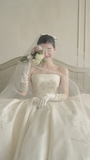 Timeless Ball Gown Strapless Satin Lace With Veil And Gloves Long Wedding Dresses HZ1024