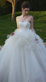 Simple Elegant Ball Gown Strapless Satin Tulle Long Wedding Dresses HZ1024